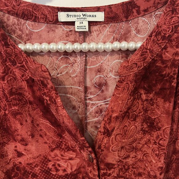 Studio Works Top Womens 3X Red dark Floral artsy grunge romantic office boho - Picture 8 of 12